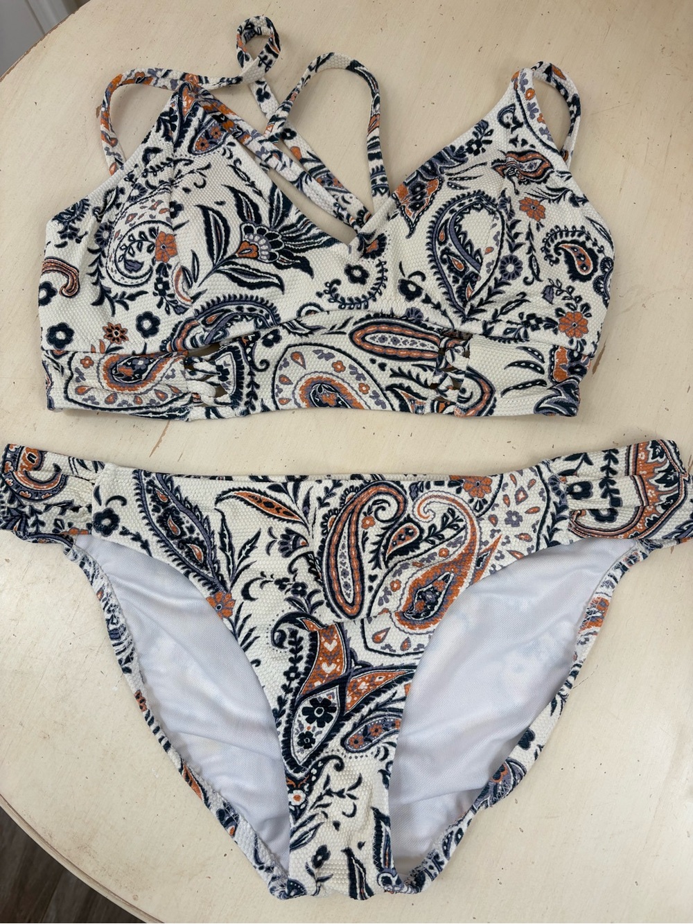Jessica Simpson White Paisley Bikini with Orange & Navy Accents